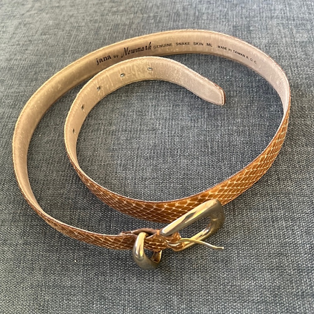 jana by Newmark snakeskin belt. 1” wide,  37” from tip of buckle to end.